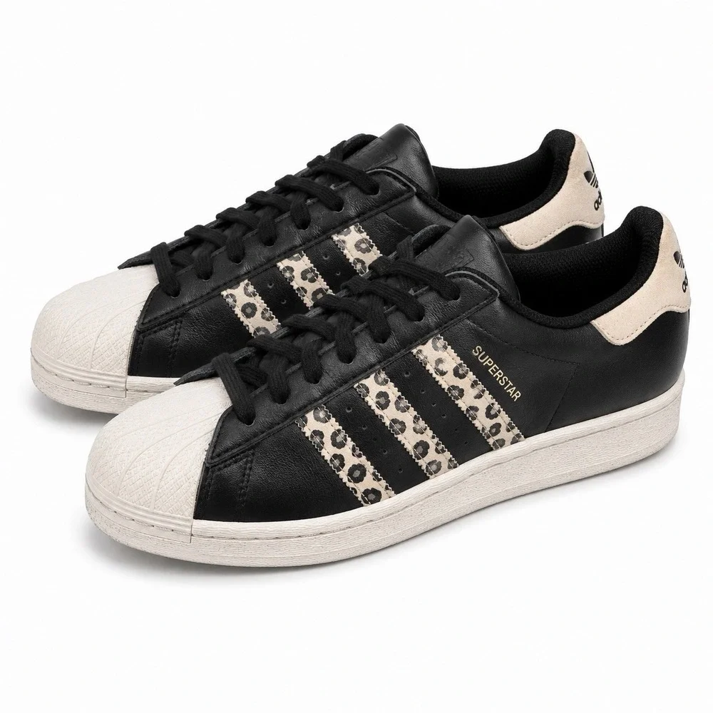 adidas Superstar Black/White Leopard Leather Sneakers IF7616 Women's Size 9